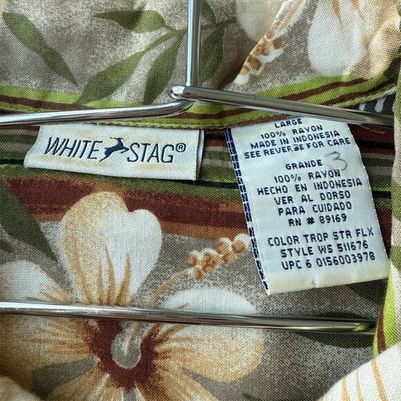 White SLag Vintage Island VIbes button down womens FLoral and Stripes Large - Picture 3 of 3